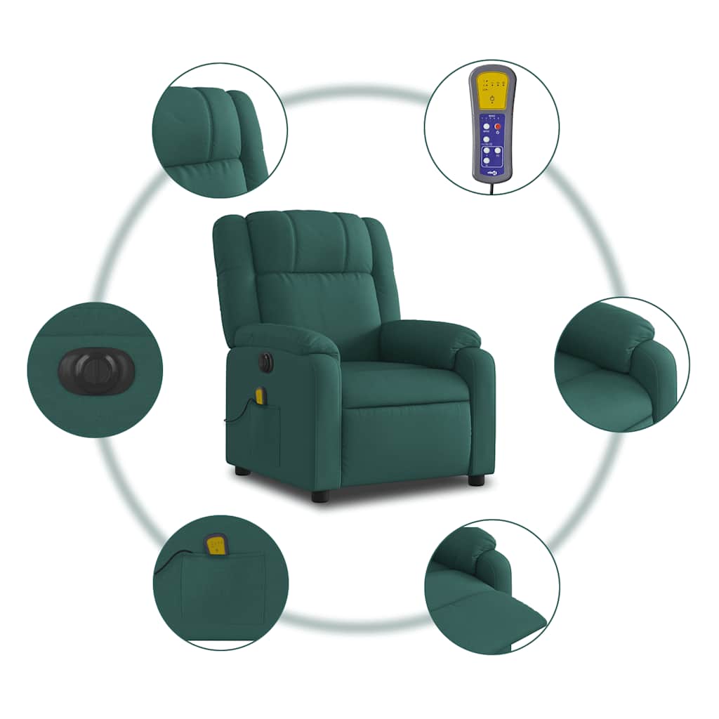 Fauteuil de massage inclinable électrique Vert foncé Tissu - XIOS