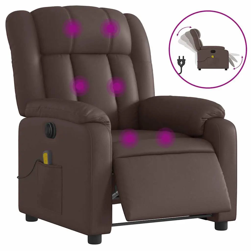 Fauteuil de massage inclinable électrique marron similicuir - XIOS