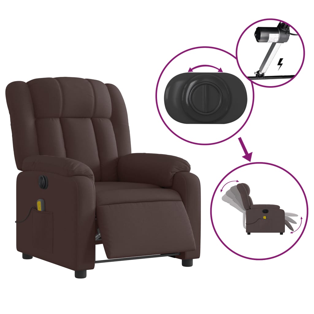 Fauteuil de massage inclinable électrique Marron foncé Tissu - XIOS