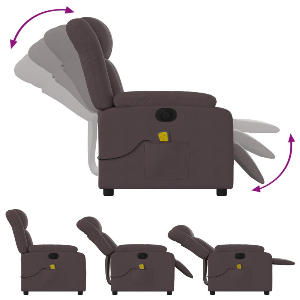 Fauteuil de massage inclinable électrique Marron foncé Tissu - XIOS