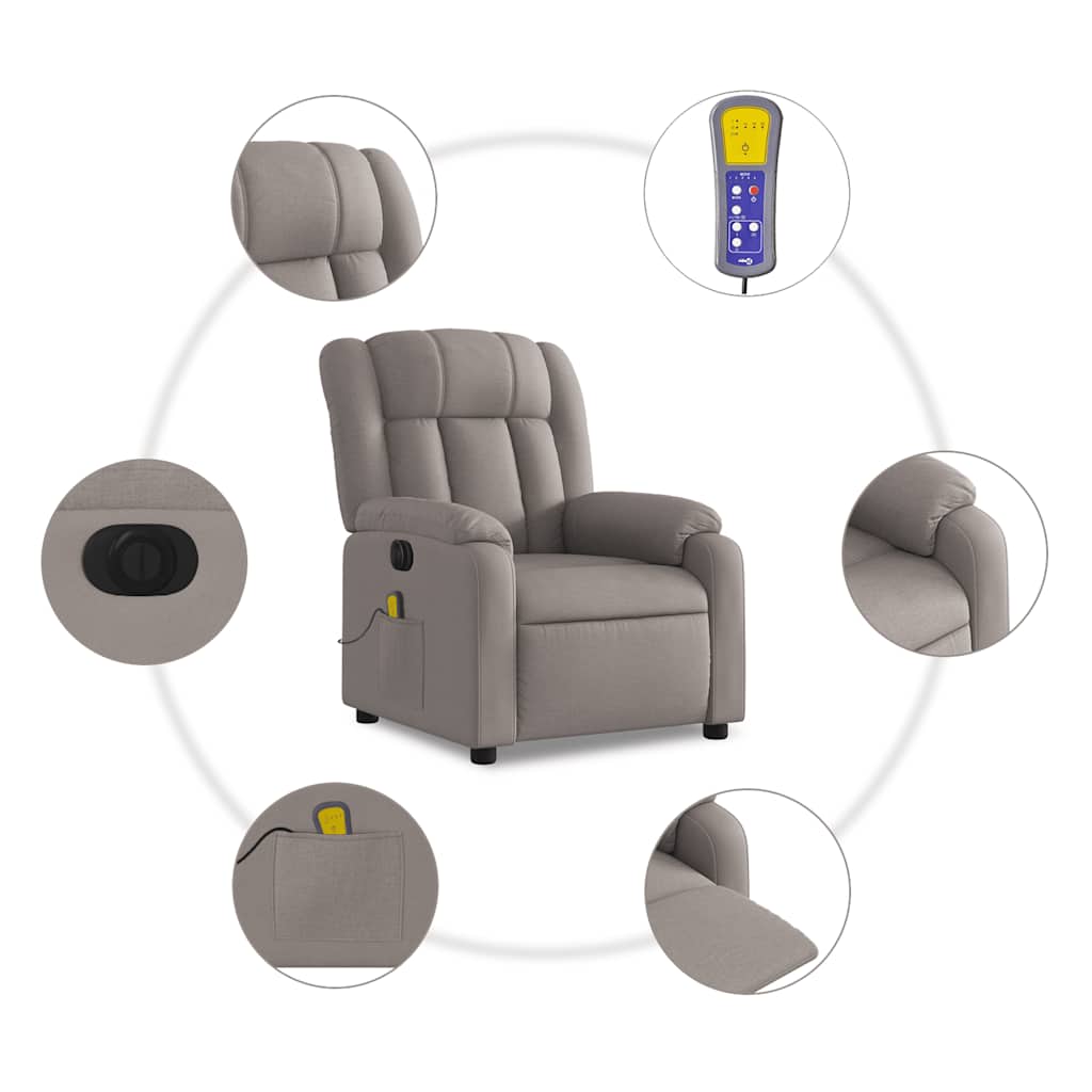 Fauteuil de massage inclinable électrique Taupe Tissu - XIOS