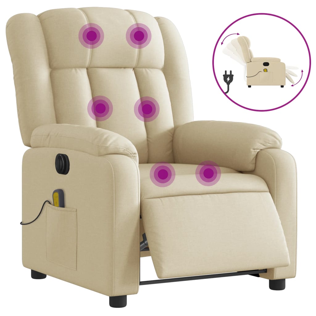 Fauteuil inclinable de massage électrique crème tissu - XIOS