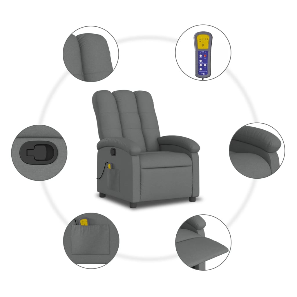 Fauteuil de massage inclinable gris foncé tissu - XIOS