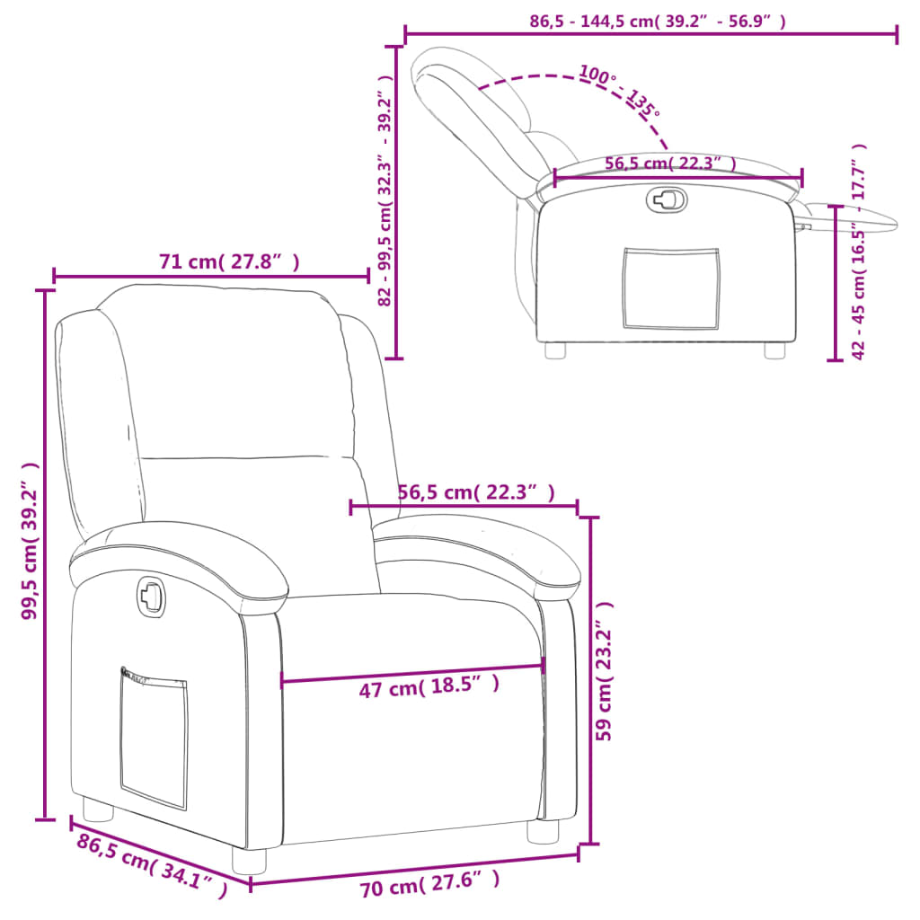 Fauteuil inclinable gris foncé tissu - XIOS