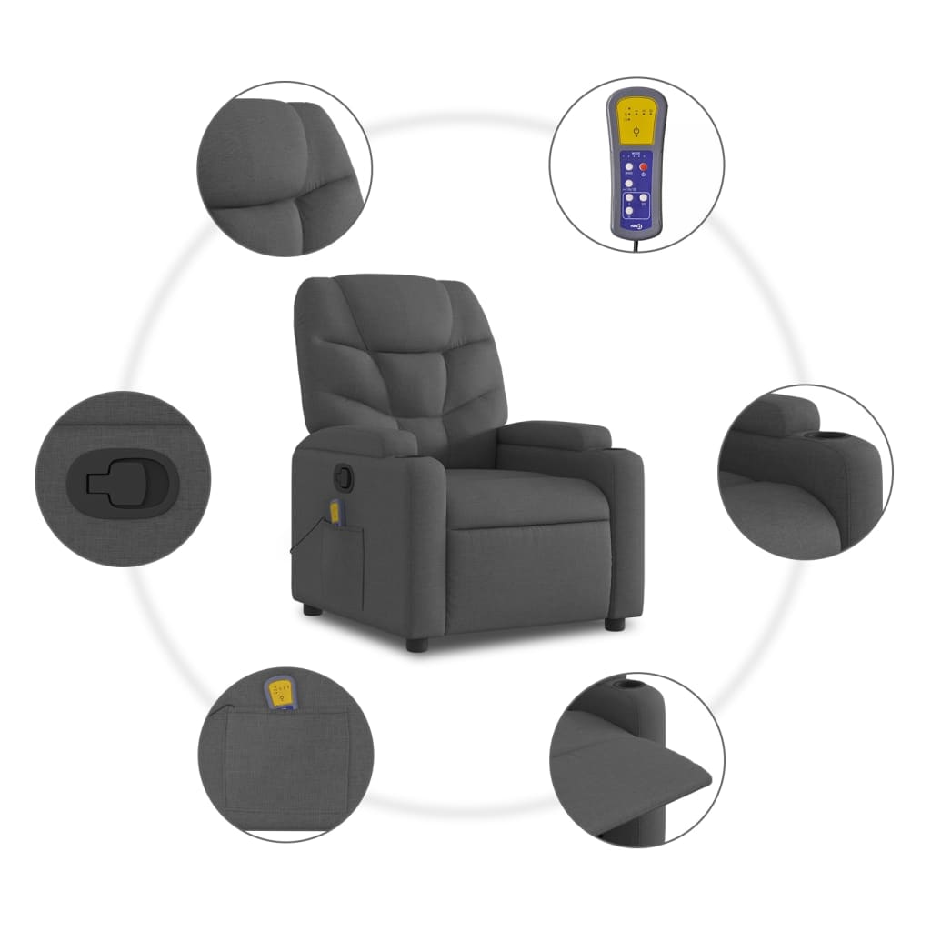 Fauteuil de massage inclinable gris foncé tissu - XIOS