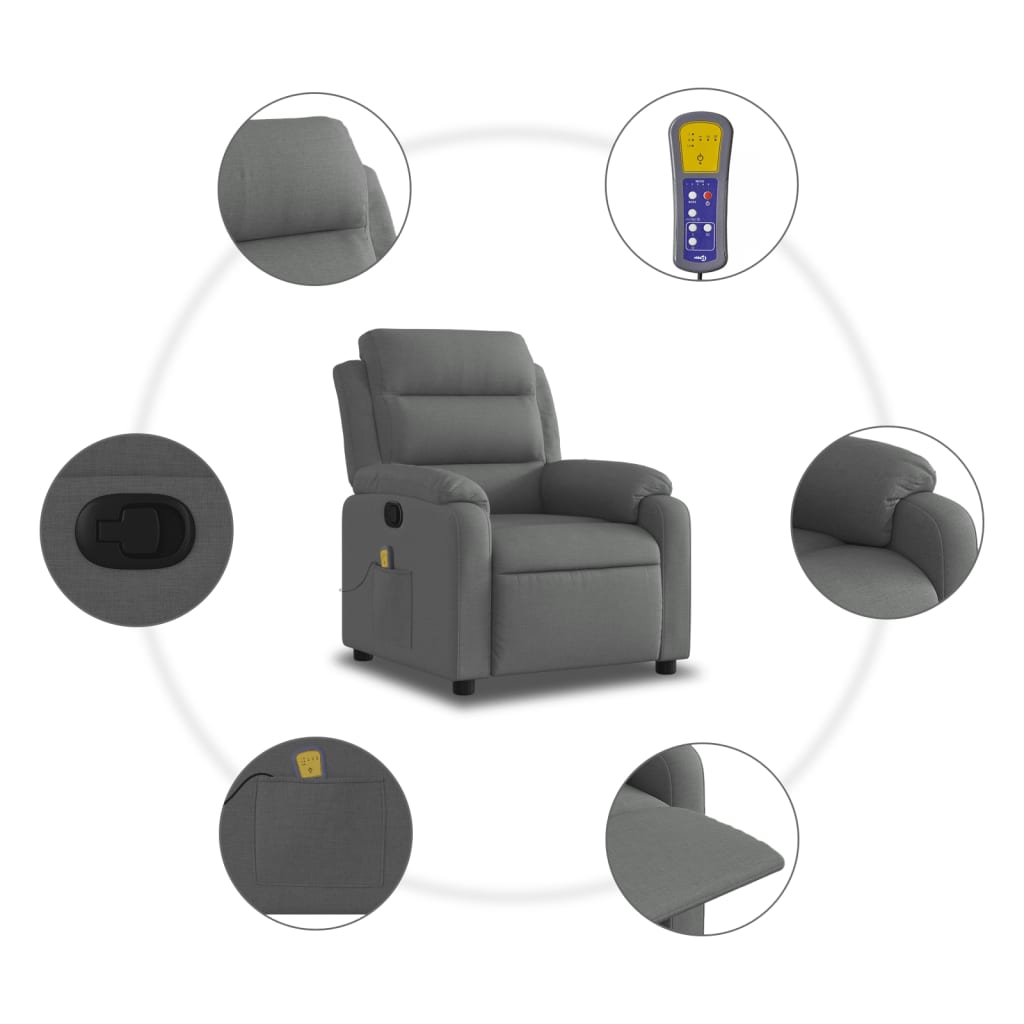 Fauteuil de massage inclinable gris foncé tissu - XIOS