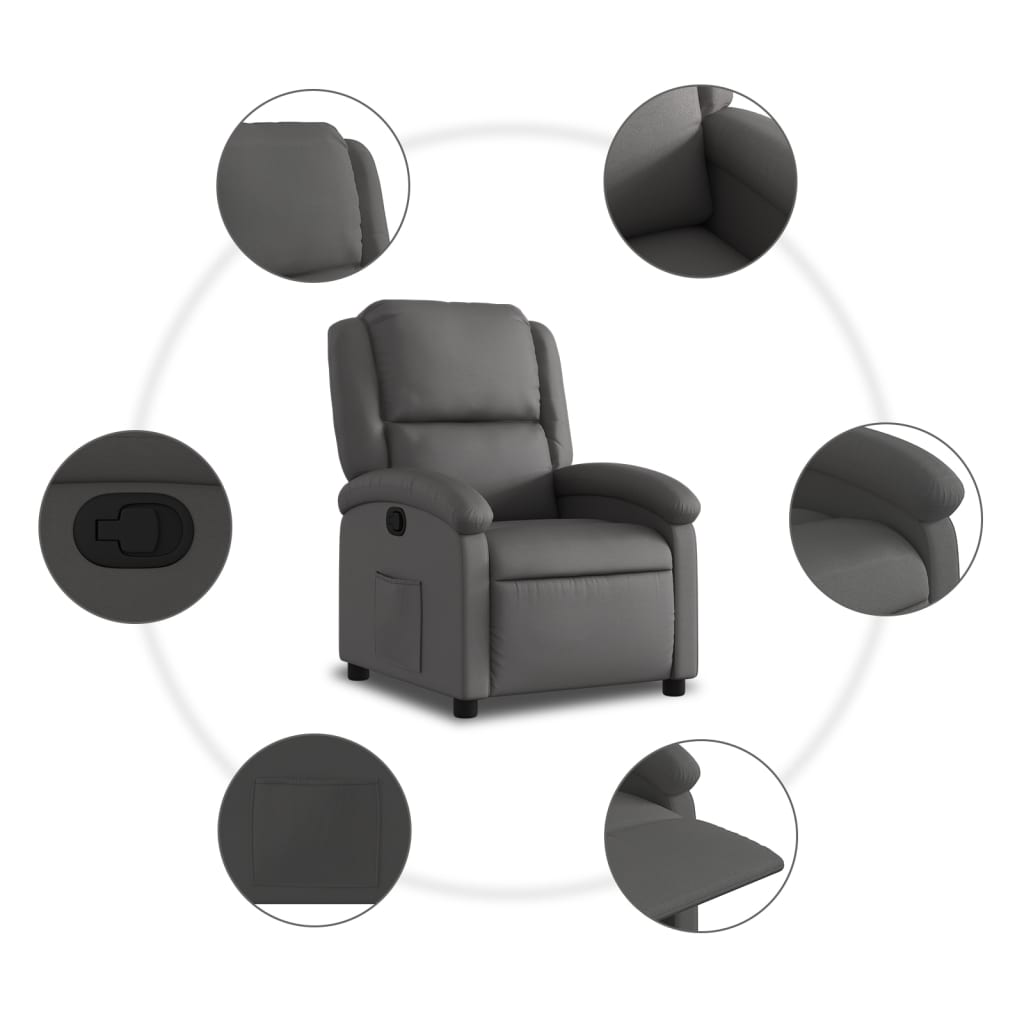 Fauteuil inclinable gris cuir véritable - XIOS
