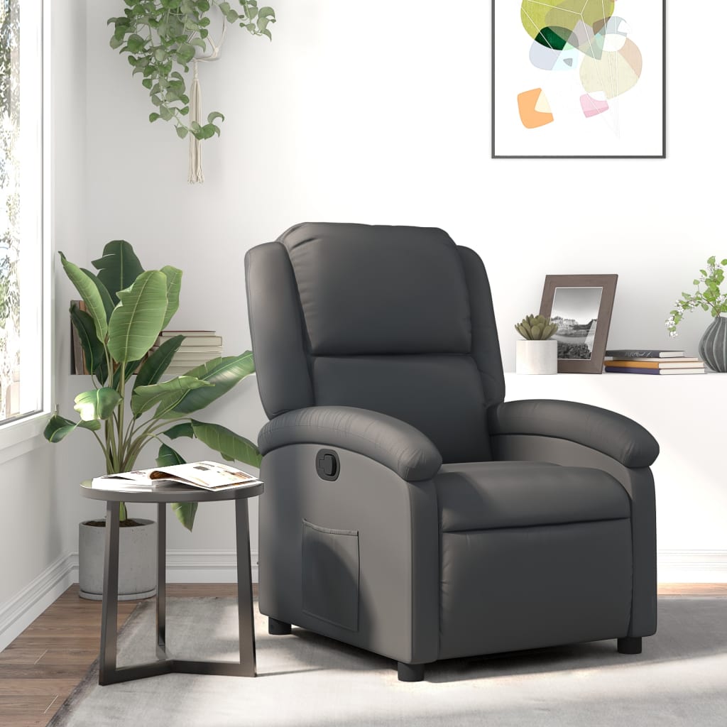 Fauteuil inclinable gris cuir véritable - XIOS