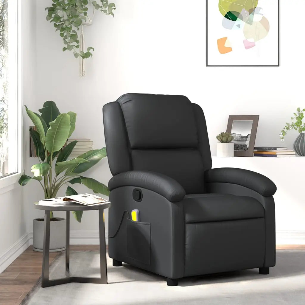 Fauteuil de massage inclinable noir cuir véritable - XIOS