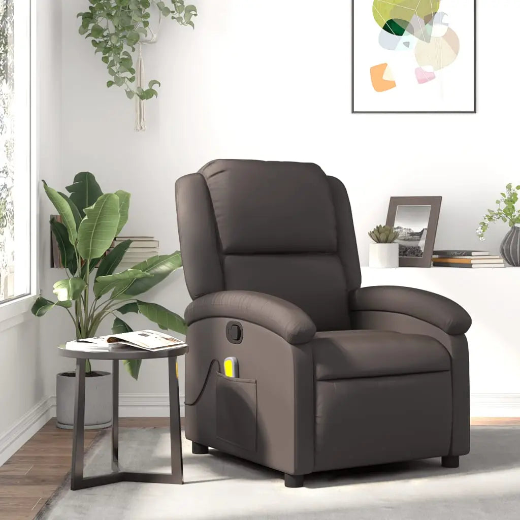 Fauteuil inclinable de massage marron foncé cuir véritable - XIOS