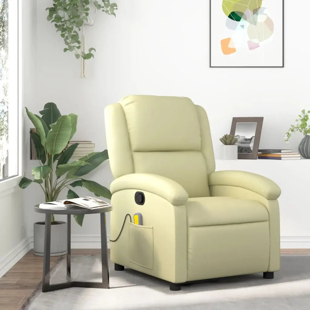 Fauteuil de massage inclinable crème cuir véritable - XIOS