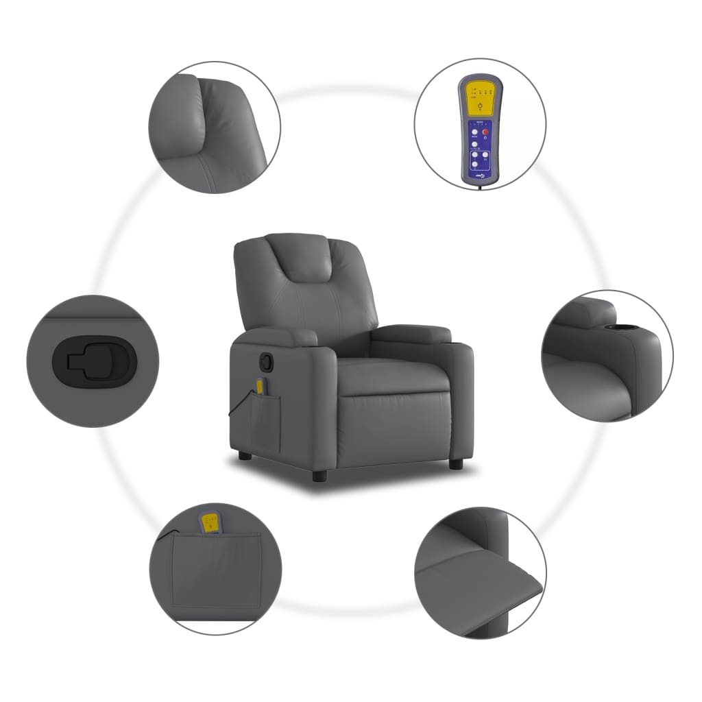 Fauteuil de massage inclinable gris similicuir - XIOS