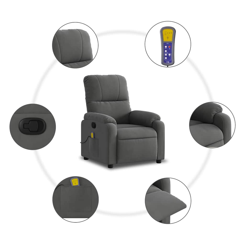Fauteuil inclinable de massage gris foncé tissu microfibre - XIOS