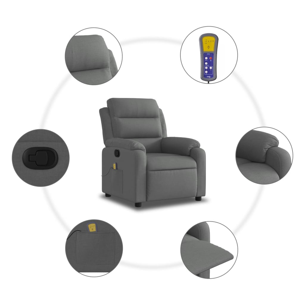 Fauteuil inclinable de massage gris foncé tissu - XIOS