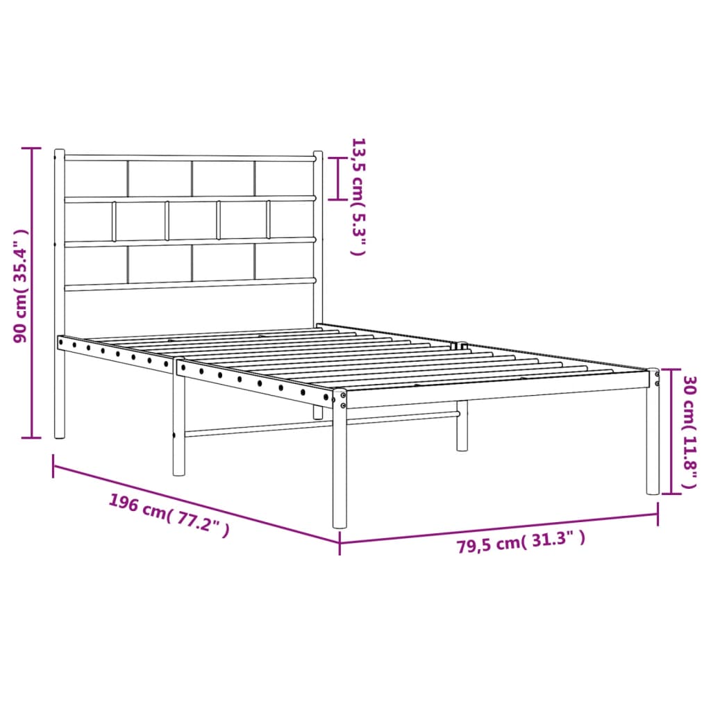 Cadre de lit métal sans matelas avec tête de lit noir 75x190 cm - XIOS