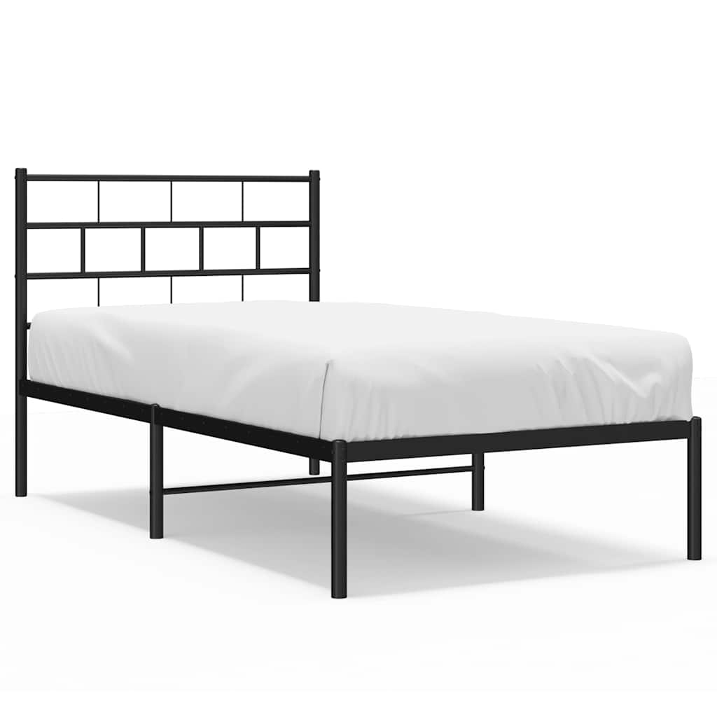 Cadre de lit métal sans matelas avec tête de lit noir 100x190cm - XIOS