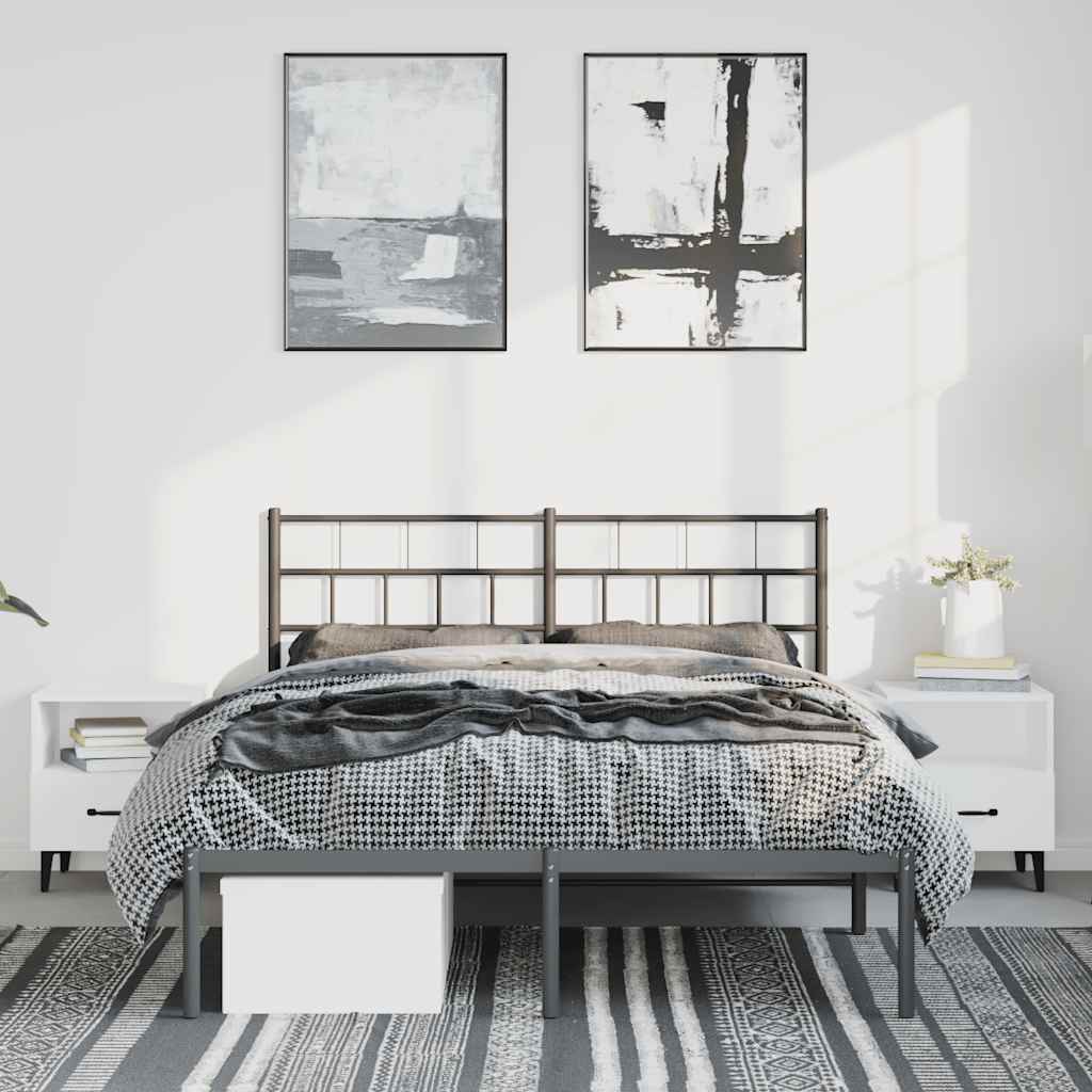 Cadre de lit métal sans matelas avec tête de lit noir 135x190cm - XIOS