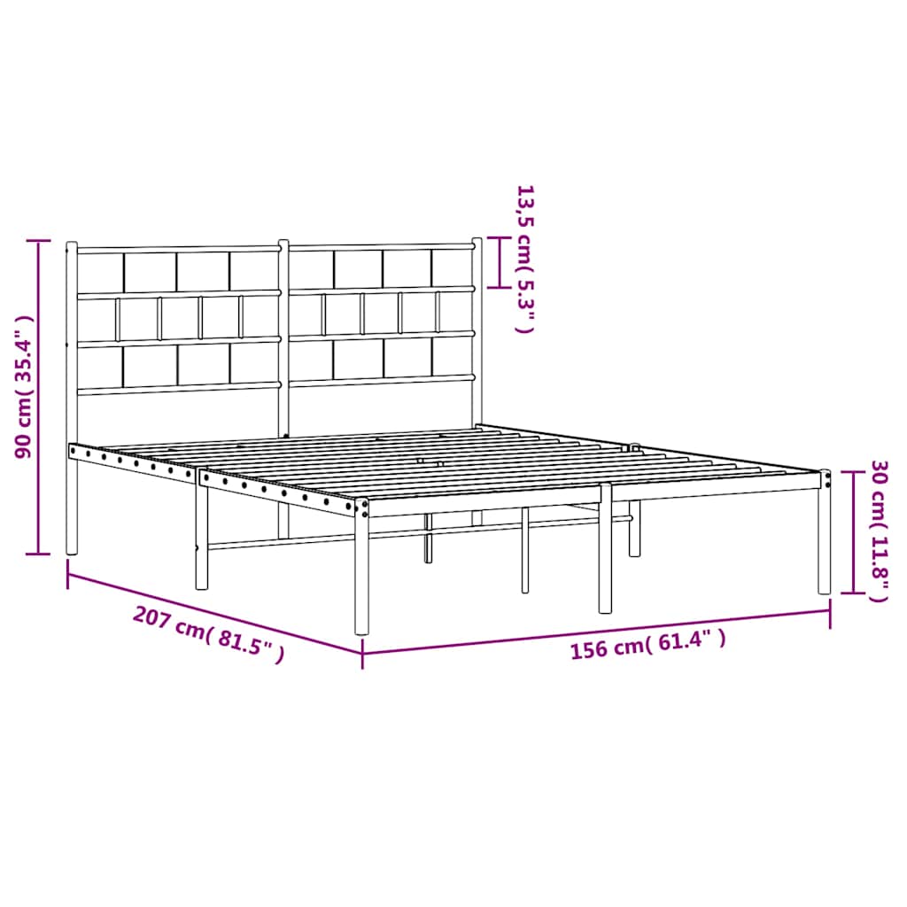 Cadre de lit métal sans matelas avec tête de lit noir 150x200cm - XIOS