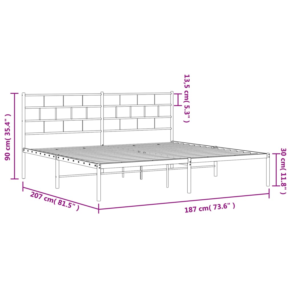 Cadre de lit métal sans matelas et tête de lit noir 180x200 cm - XIOS