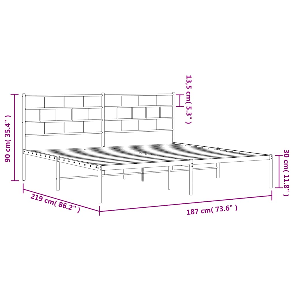 Cadre de lit métal sans matelas avec tête de lit noir 183x213cm - XIOS
