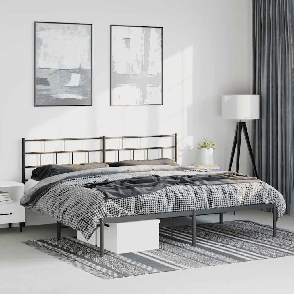 Cadre de lit métal sans matelas avec tête de lit noir 193x203cm - XIOS