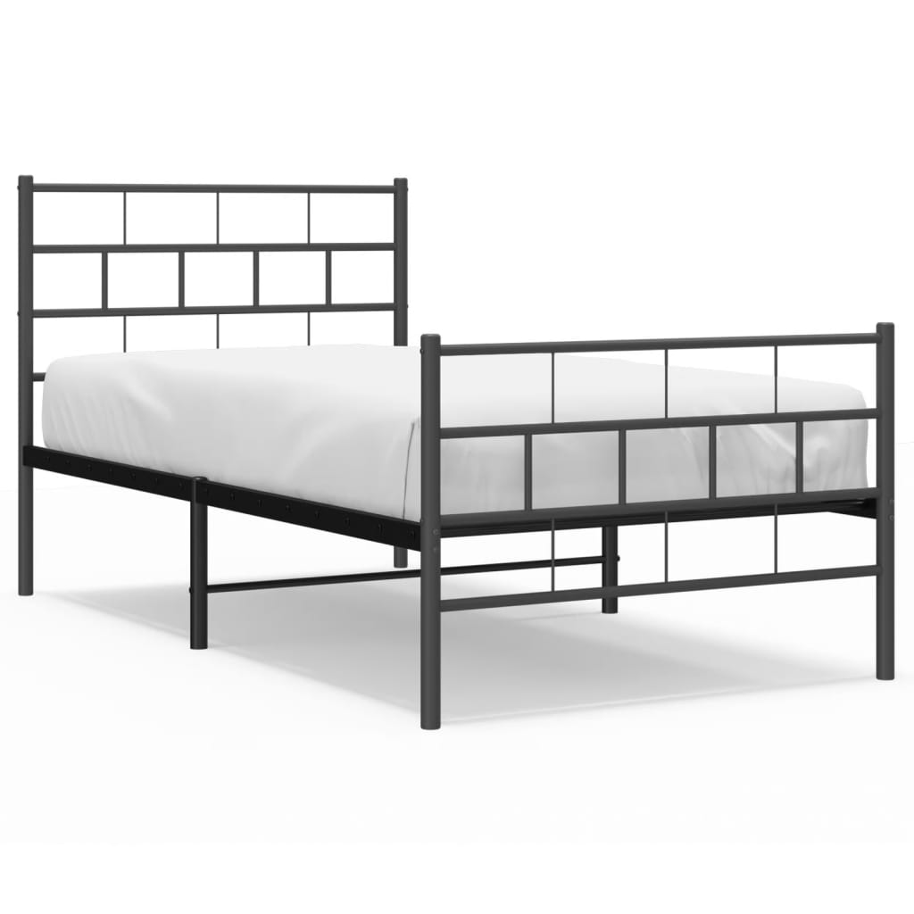 Cadre de lit métal sans matelas avec pied de lit noir 90x190 cm - XIOS