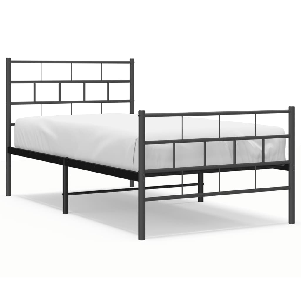 Cadre de lit métal sans matelas avec pied de lit noir 107x203cm - XIOS