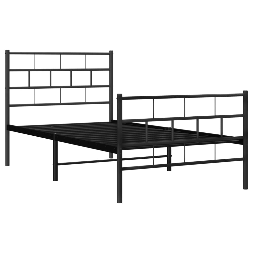 Cadre de lit métal sans matelas avec pied de lit noir 107x203cm - XIOS
