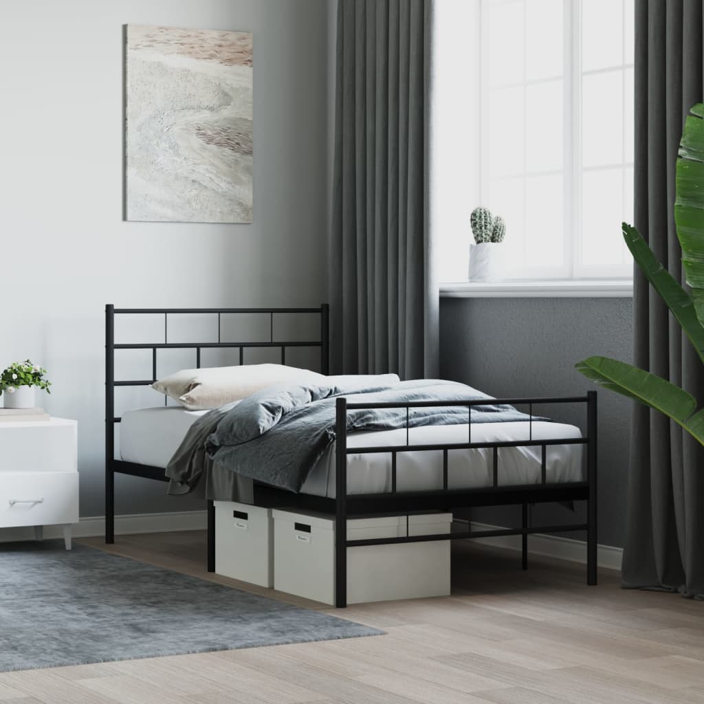 Cadre de lit métal sans matelas avec pied de lit noir 107x203cm - XIOS