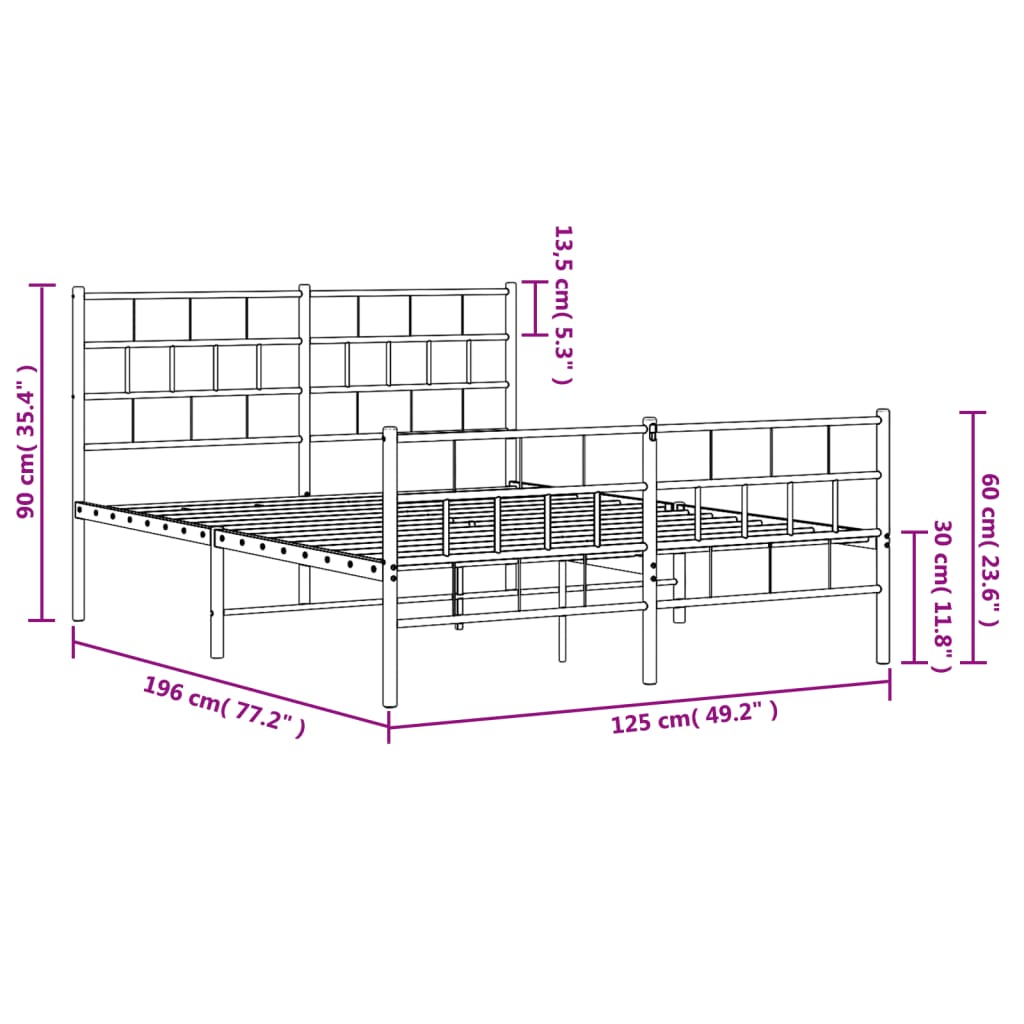 Cadre de lit métal sans matelas avec pied de lit noir 120x190cm - XIOS