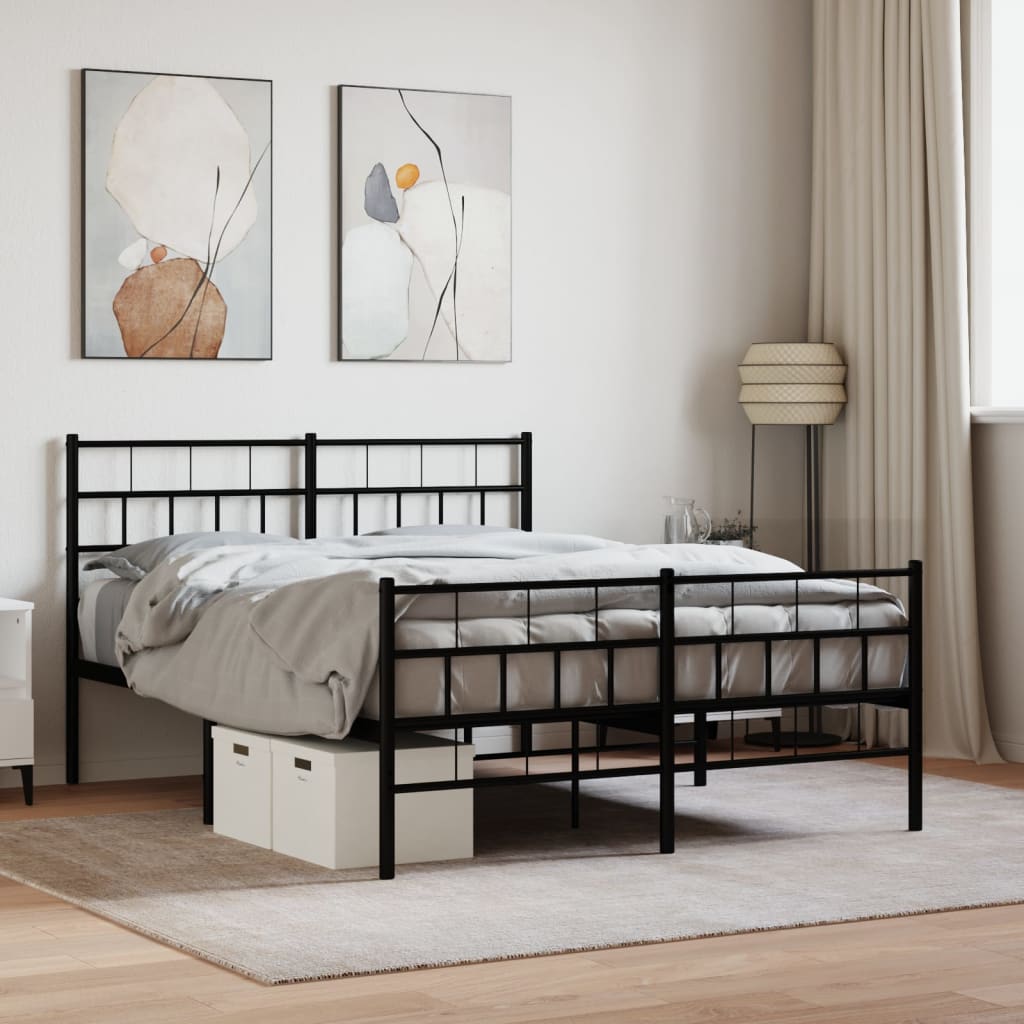 Cadre de lit métal sans matelas avec pied de lit noir 120x190cm - XIOS