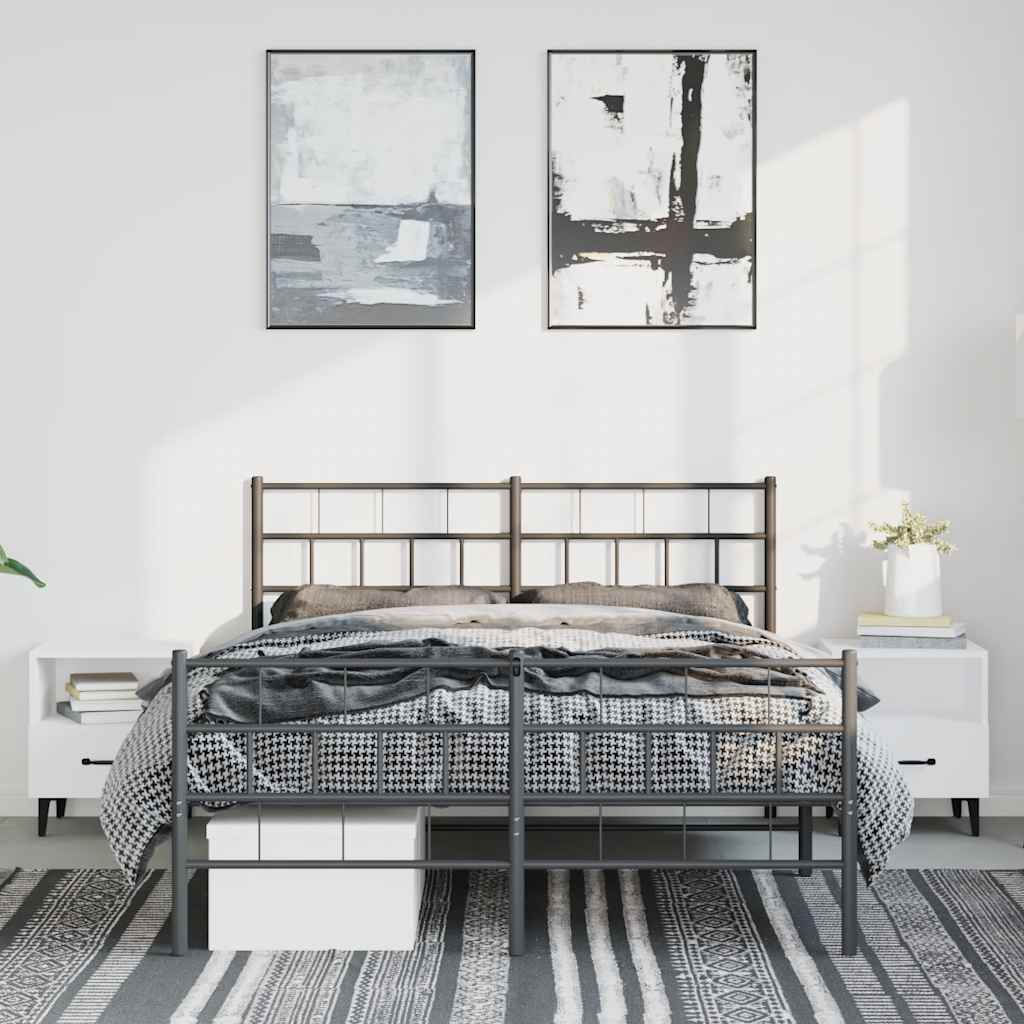 Cadre de lit métal sans matelas avec pied de lit noir 135x190cm - XIOS