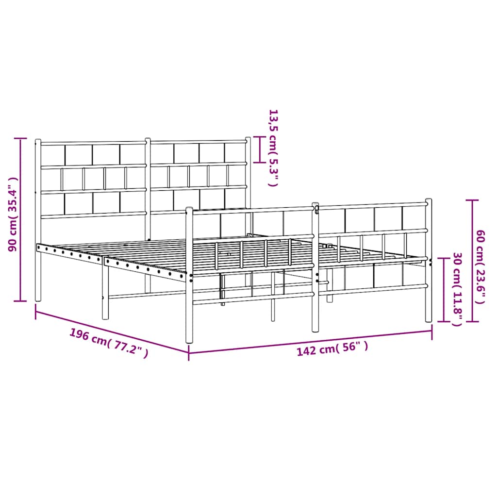 Cadre de lit métal sans matelas avec pied de lit noir 135x190cm - XIOS