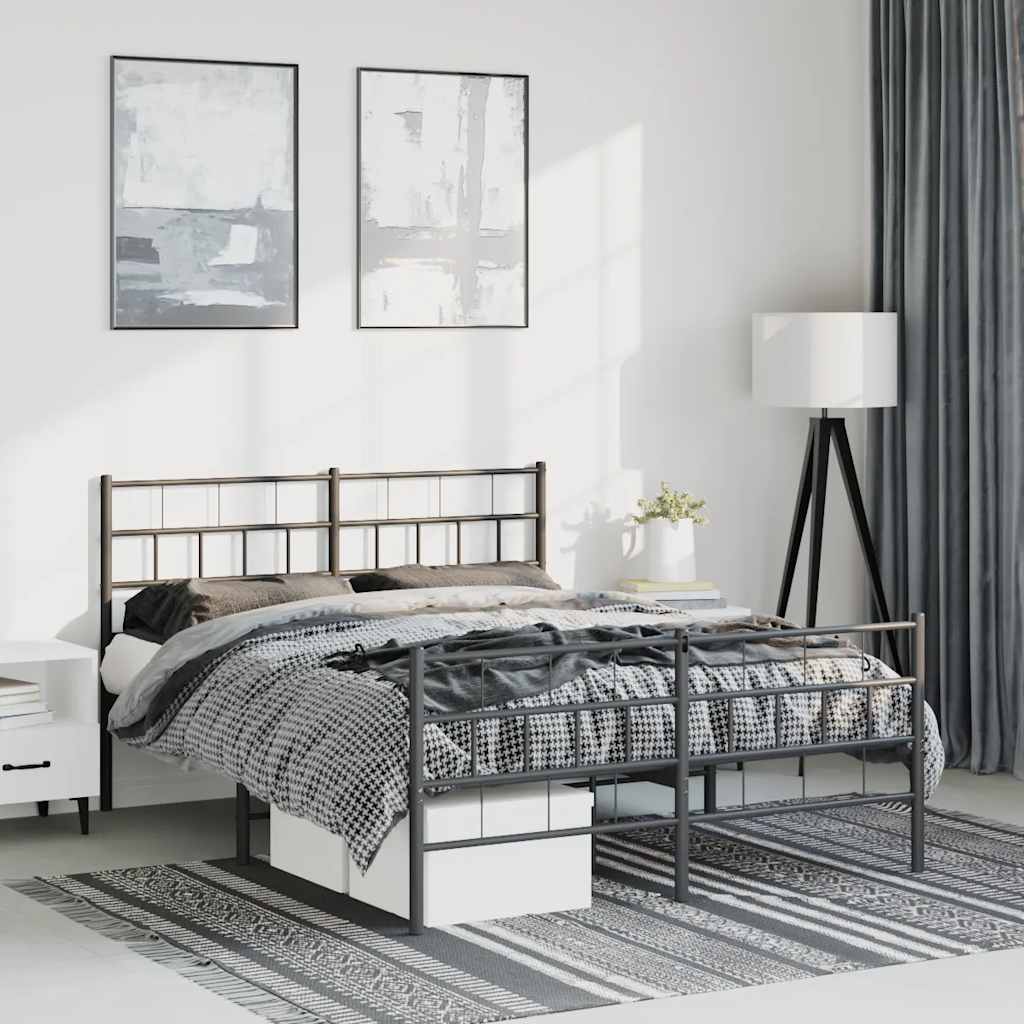 Cadre de lit métal sans matelas avec pied de lit noir 135x190cm - XIOS