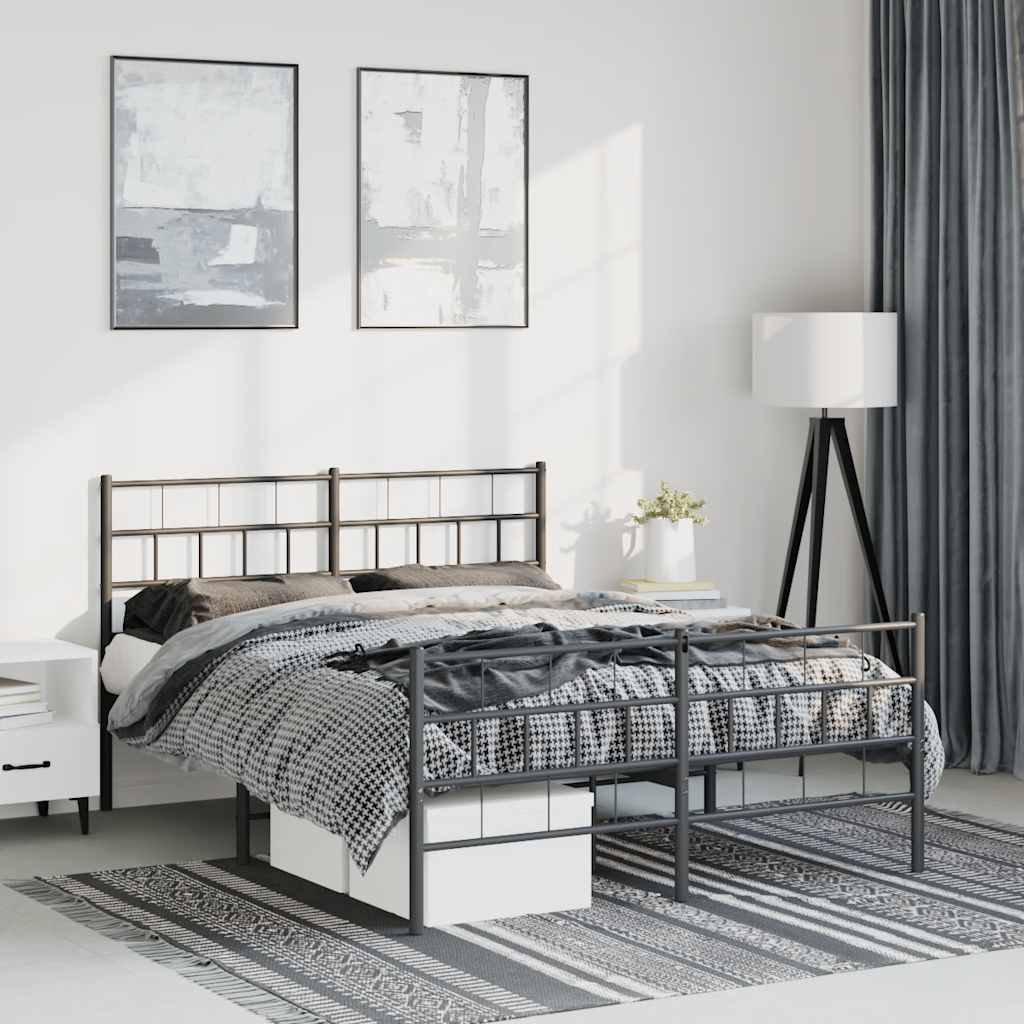Cadre de lit métal sans matelas avec pied de lit noir 150x200cm - XIOS