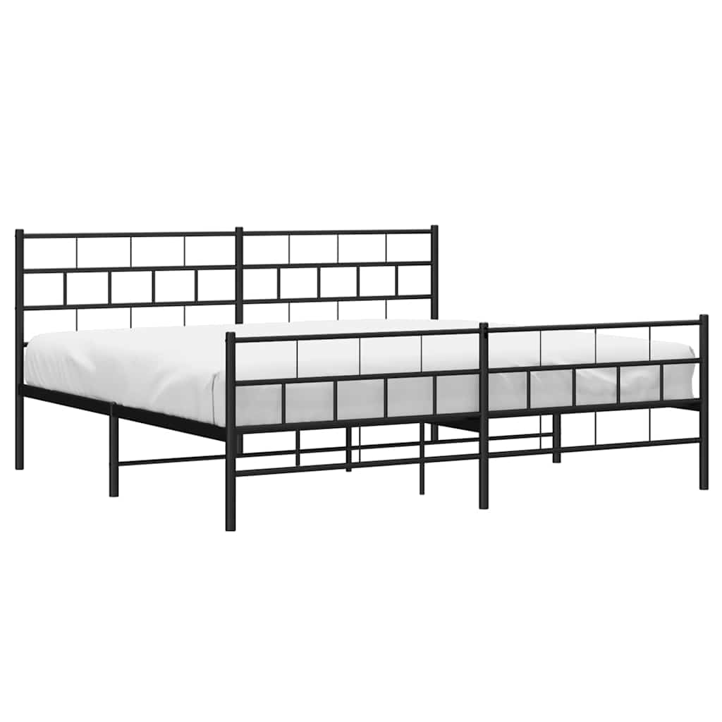 Cadre de lit métal sans matelas avec pied de lit noir 183x213cm - XIOS
