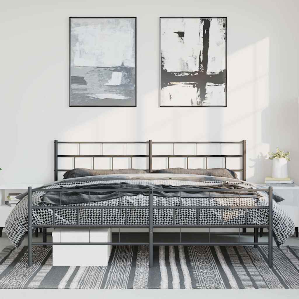 Cadre de lit métal sans matelas avec pied de lit noir 183x213cm - XIOS