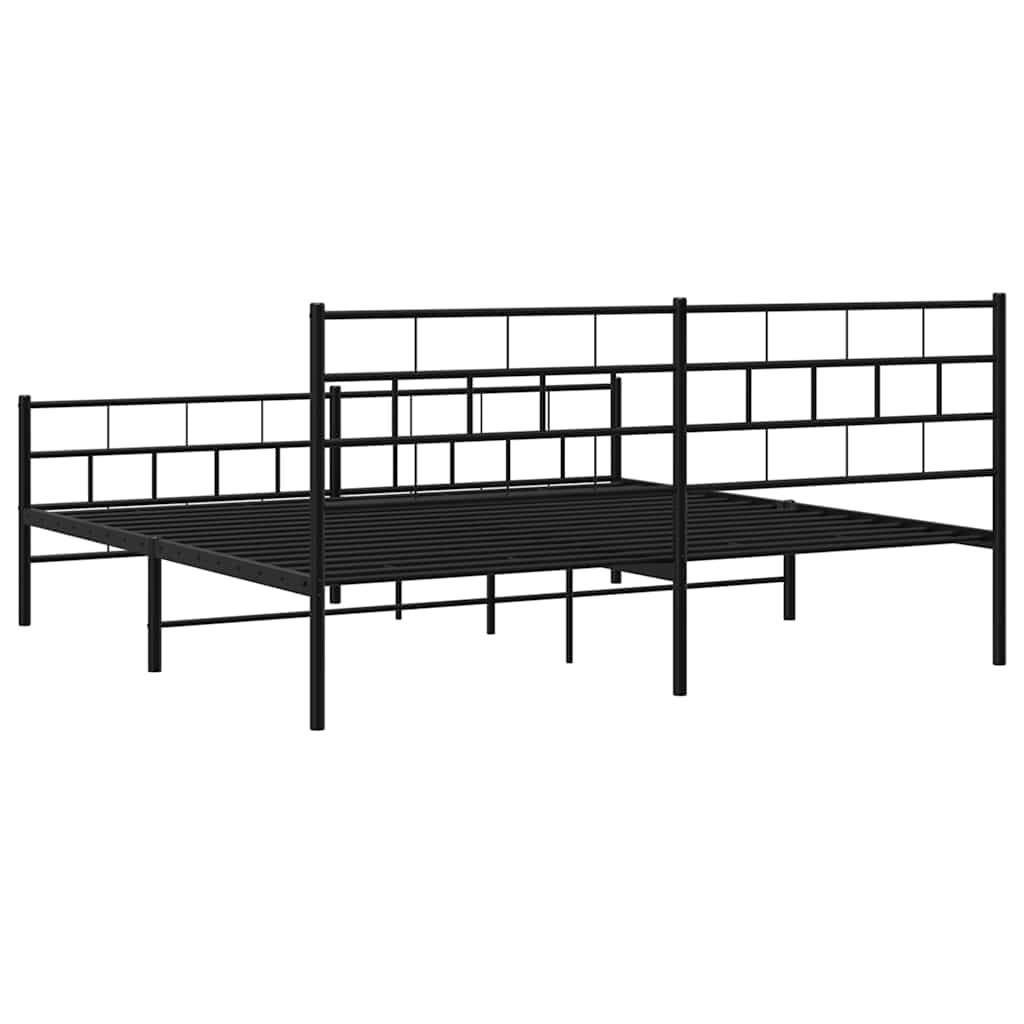 Cadre de lit métal sans matelas avec pied de lit noir 183x213cm - XIOS