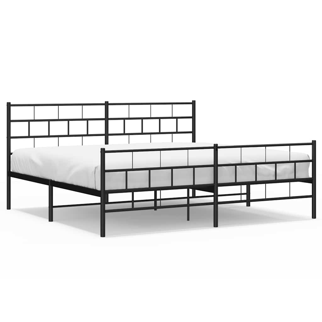 Cadre de lit métal sans matelas avec pied de lit noir 193x203cm - XIOS