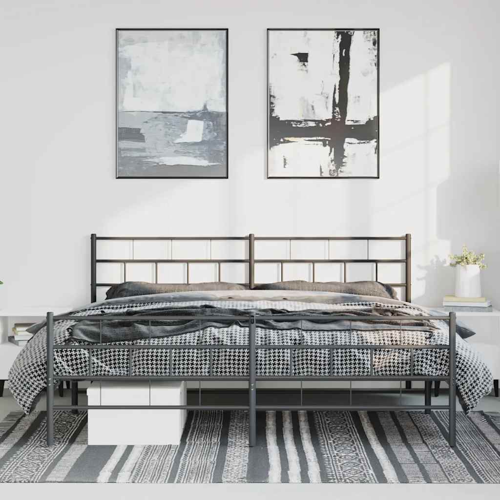 Cadre de lit métal sans matelas avec pied de lit noir 193x203cm - XIOS