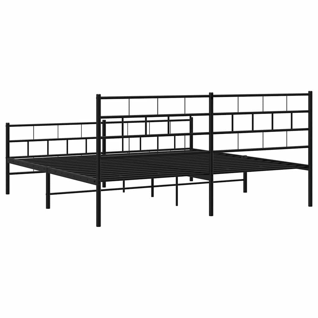 Cadre de lit métal sans matelas avec pied de lit noir 193x203cm - XIOS