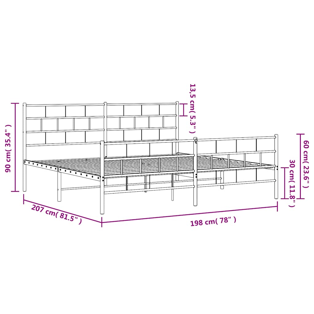 Cadre de lit métal sans matelas avec pied de lit noir 193x203cm - XIOS