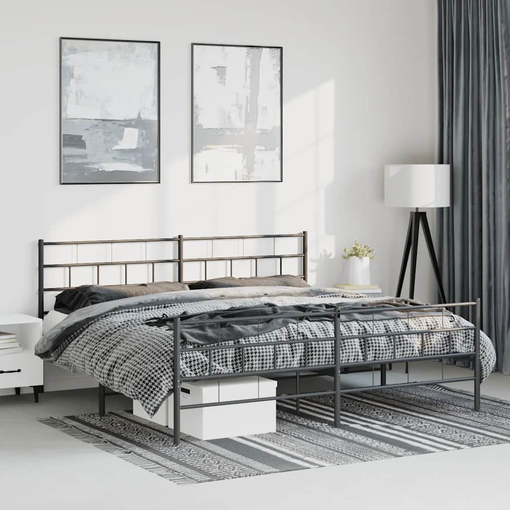 Cadre de lit métal sans matelas avec pied de lit noir 193x203cm - XIOS