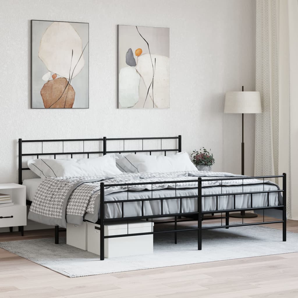 Cadre de lit métal sans matelas avec pied de lit noir 200x200cm - XIOS