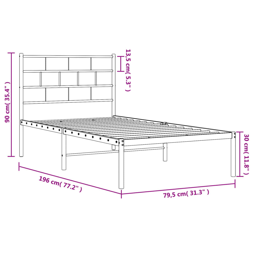Cadre de lit métal sans matelas avec tête de lit blanc 75x190cm - XIOS