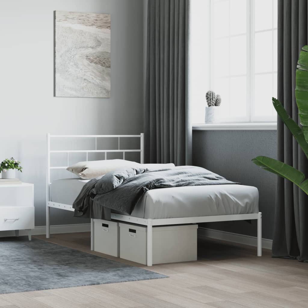Cadre de lit métal sans matelas avec tête de lit blanc 80x200cm - XIOS