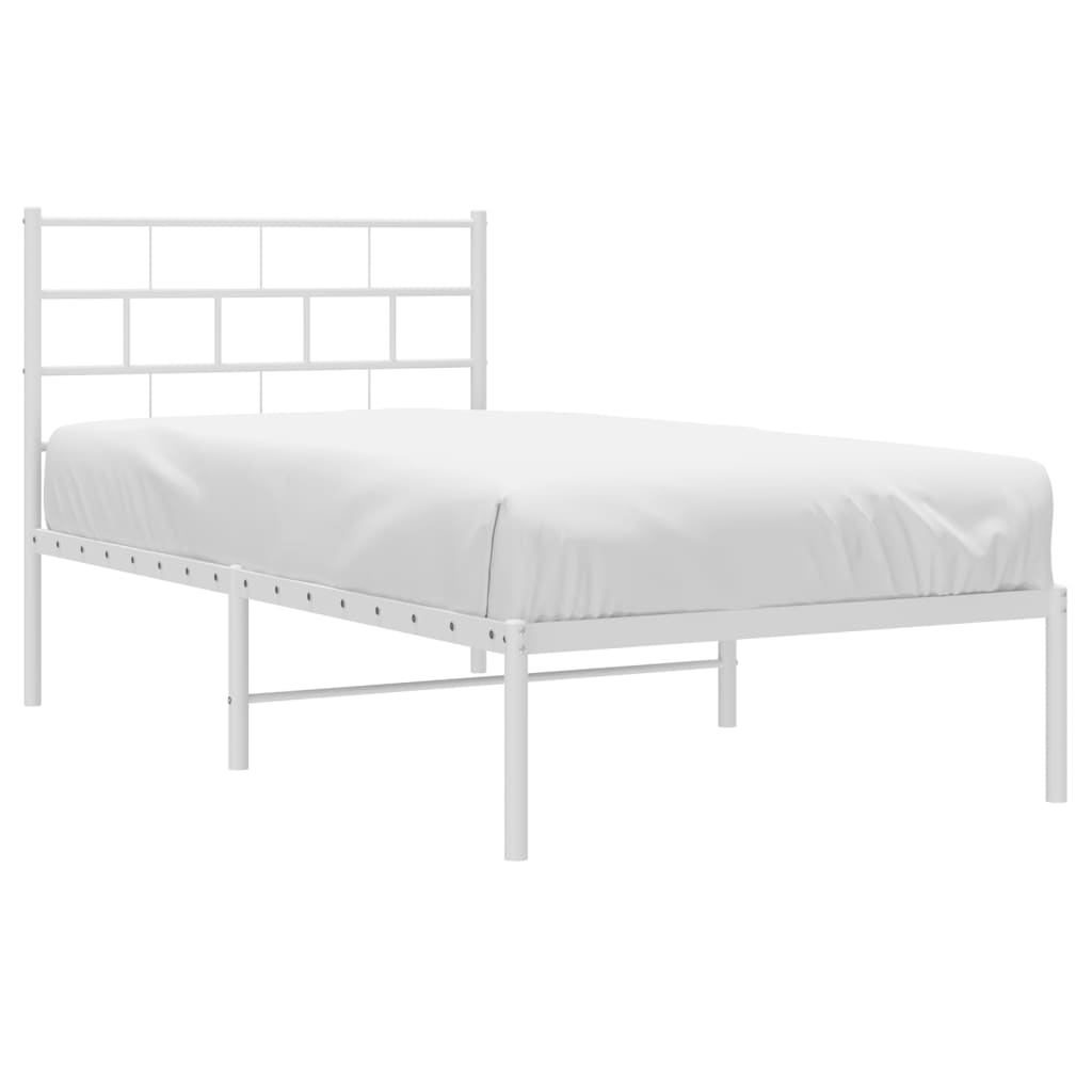 Cadre de lit métal sans matelas avec tête de lit blanc 90x190cm - XIOS