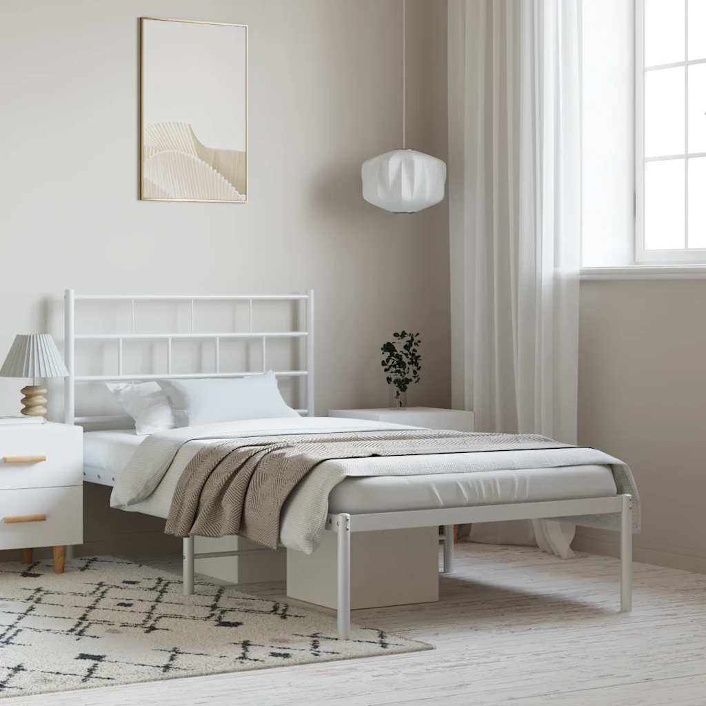 Cadre de lit métal sans matelas et tête de lit blanc 100x190 cm - XIOS