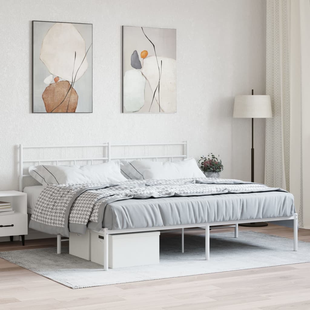 Cadre de lit métal sans matelas et tête de lit blanc 180x200 cm - XIOS