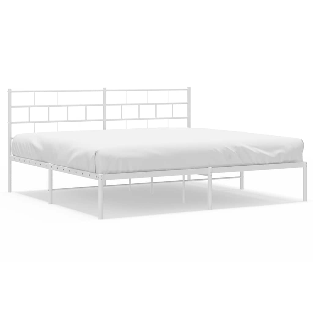 Cadre de lit métal sans matelas et tête de lit blanc 193x203 cm - XIOS